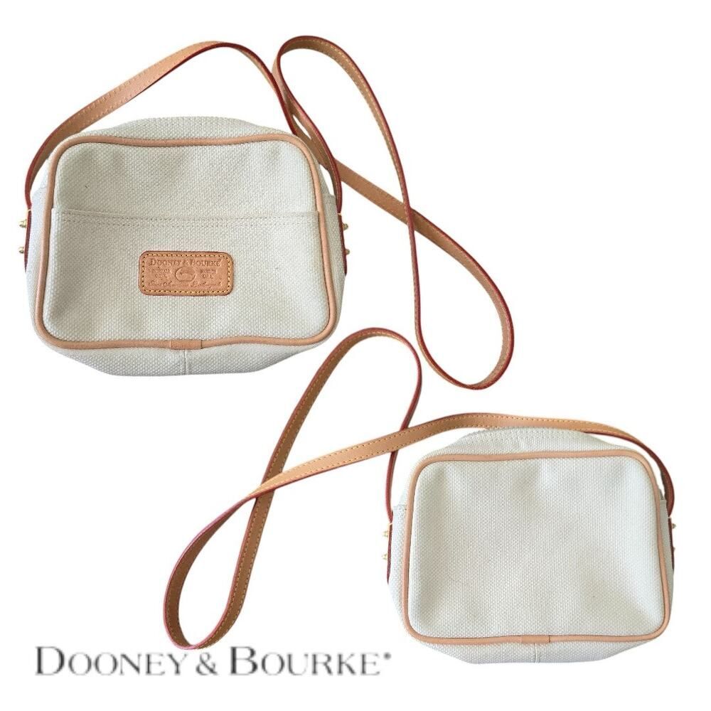 Dooney Bourke Canvas Crossbody Bag Small Leather Trim Zip Purse - Picture 2 of 8